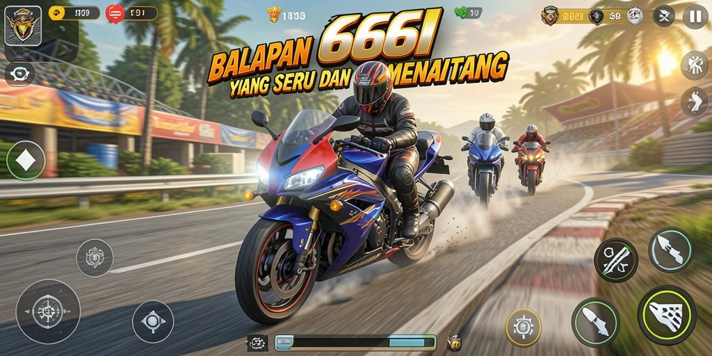 Gameplay balapan motor yang mendebarkan dan penuh aksi.