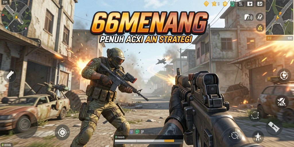 Screenshot 66MENANG menampilkan pertempuran TPS yang menegangkan.