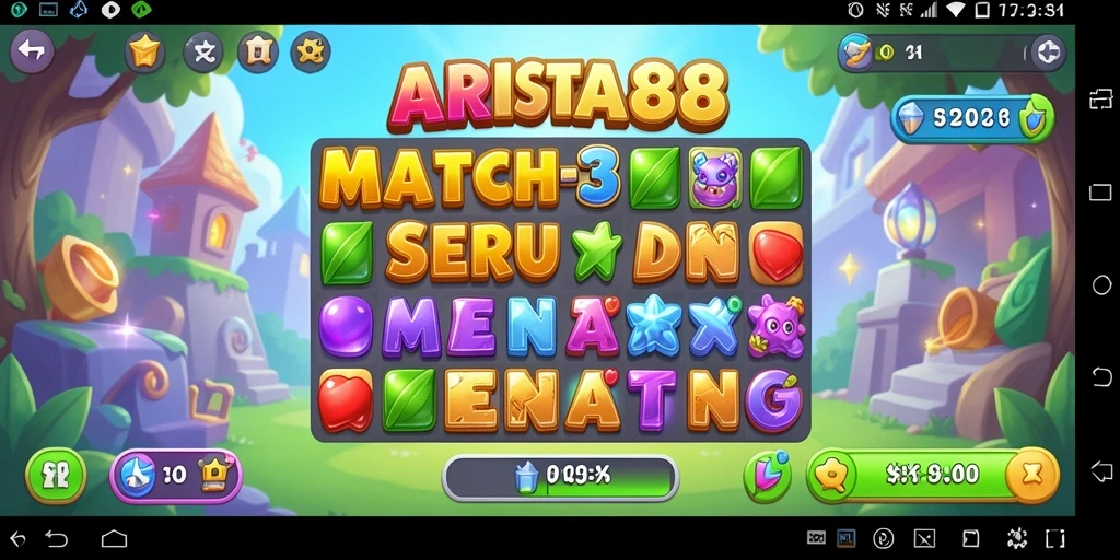 Tampilkan tampilan seru dari gameplay ARISTA88 Match-3.