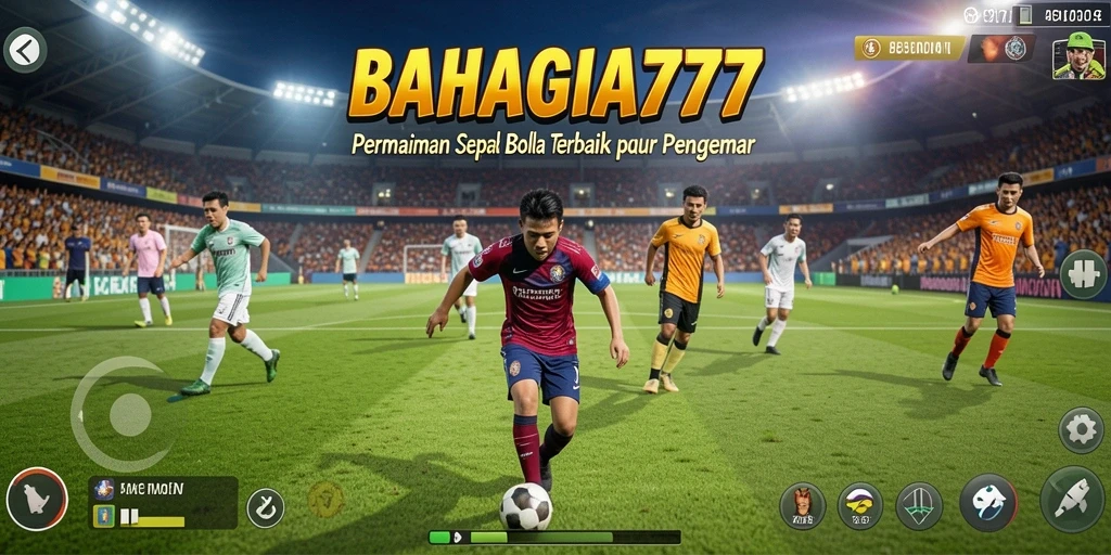Screenshot menampilkan gameplay seru BAHAGIA777 dengan aksi sepak bola nyata.