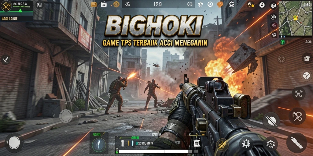 Screenshot gameplay BIGHOKI menampilkan aksi tembak-menembak yang seru.