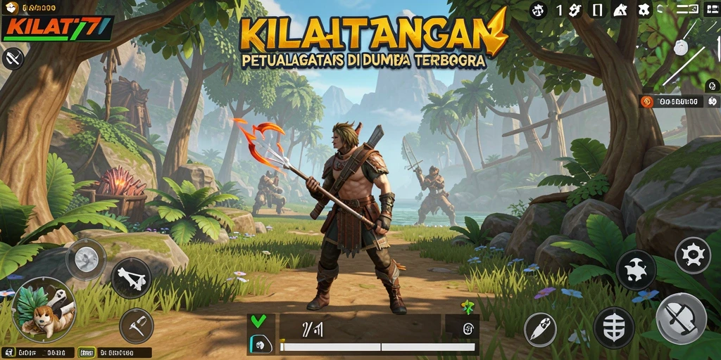 Screenshot gameplay KILAT77 yang menampilkan aksi menjelajah dunia terbuka.