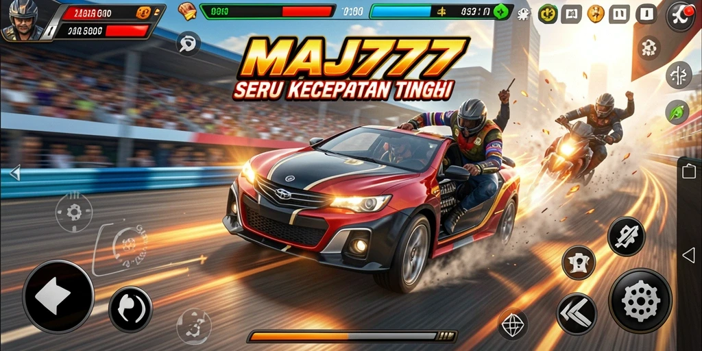 Tangkapan layar MAJ777 menampilkan aksi balapan yang mendebarkan.