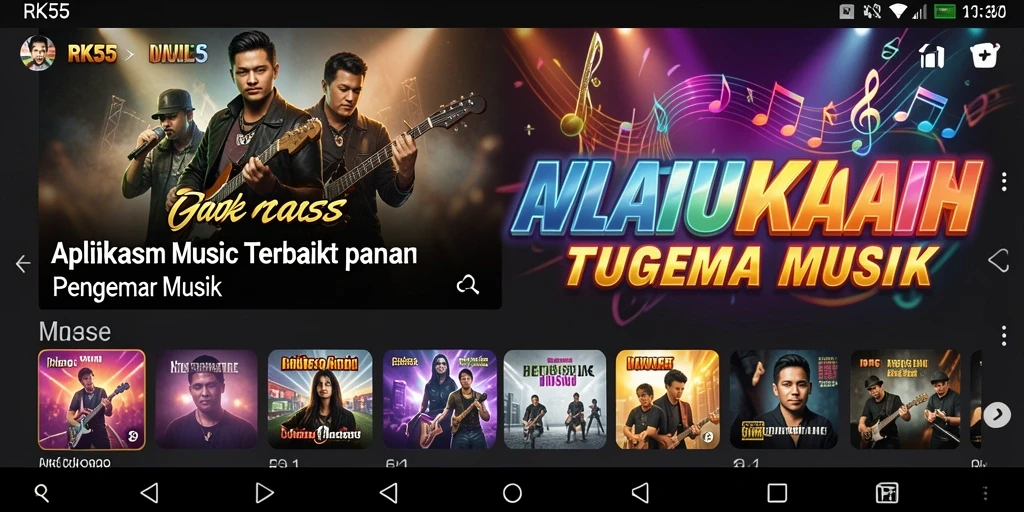 Tampilan gameplay RK55 dengan berbagai fitur menarik untuk mendengarkan musik.